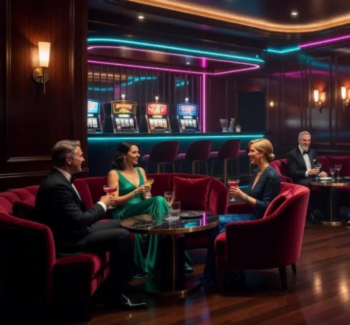 Nowoczesna strefa rozrywki hotelowej w stylu kasynowym z neonowym oświetleniem