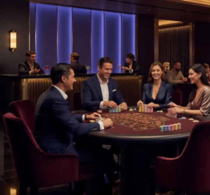 Strefa gry hotelowej z profesjonalnym stołem do blackjacka i ruletki