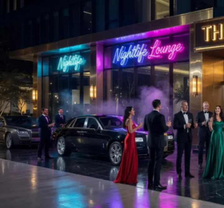 Nowoczesny casino hotel HotelNightLife nocą w neonowej oprawie