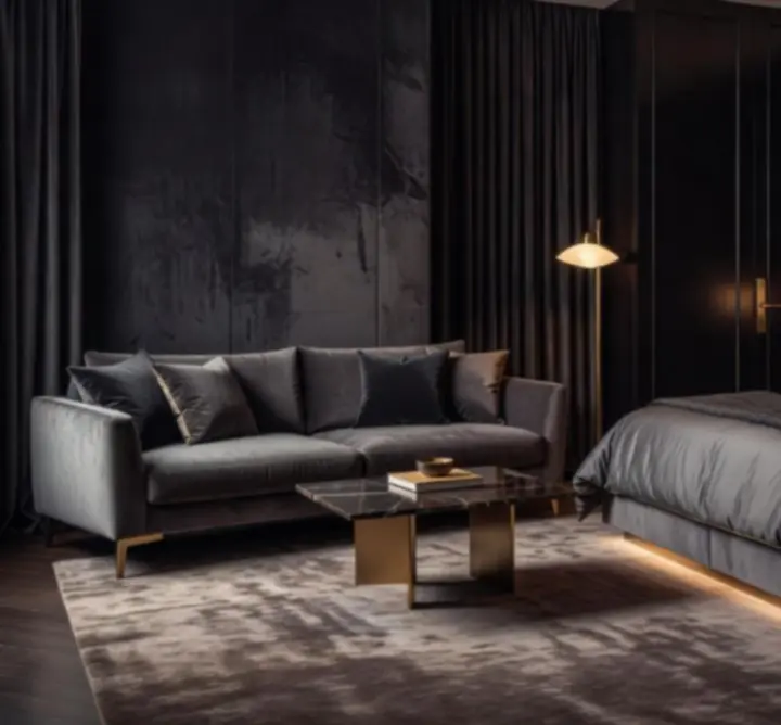 Luksusowy pokój hotelowy z widokiem na nocne miasto